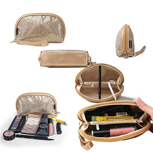 Garrelett Shimmery Sequined Top Zipper Evening Handbag Wallet Cosmetic Case Clutch Coins Purse Card Holder Cellphone Bag Organizer for Women Girls Ladies (Bronze)