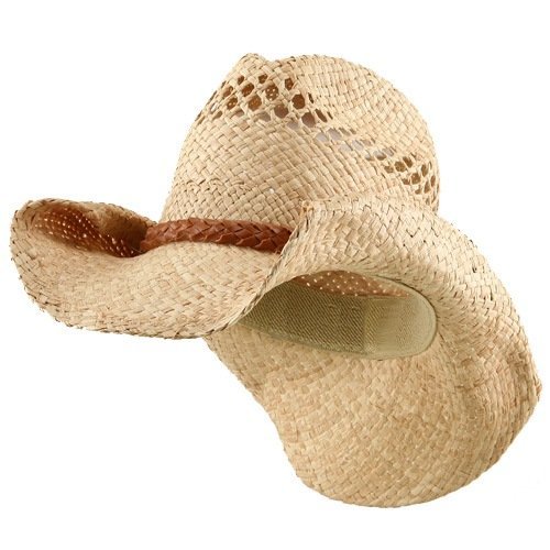Raffia hat with band-light brown band