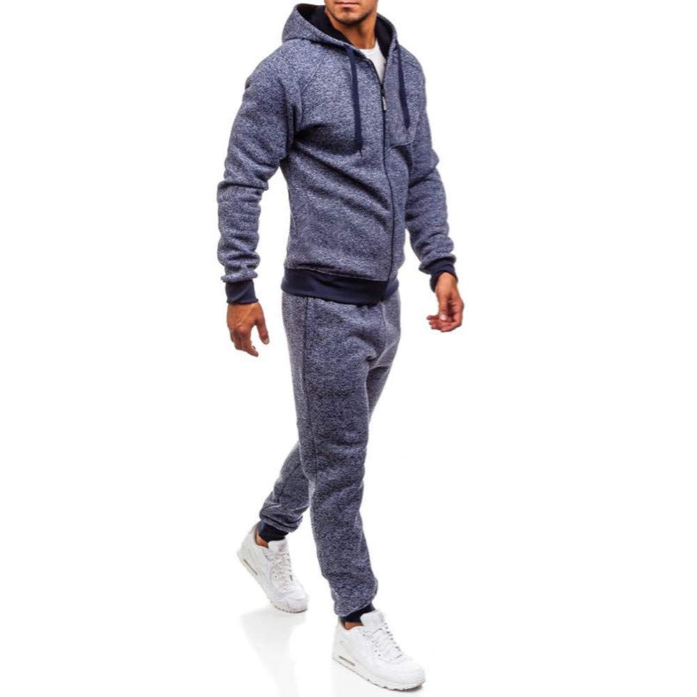 Men Sport Suit Gradient Sweatsuit Zipper Hoodies Outfit Contrast Jogging Full Tracksuit