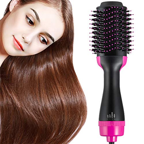 One Step Hair Dryer & Volumizer, Negative Iron Hair Dryer Brush & Hair Curler Ceramic Hot Air Brush 2-in-1 Infrared Hot Air Combing Curly Straight Dual-use Hair Styling Tool (Black +Purple)