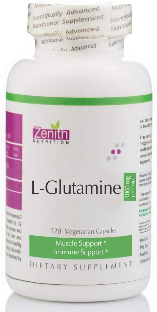 Zenith Nutrition L-Glutamine, Supports Muscle Mass, 1000mg per serving – 120 capsules