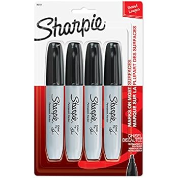 Sharpie Permanent Markers, Chisel Tip, Black, 4 Count