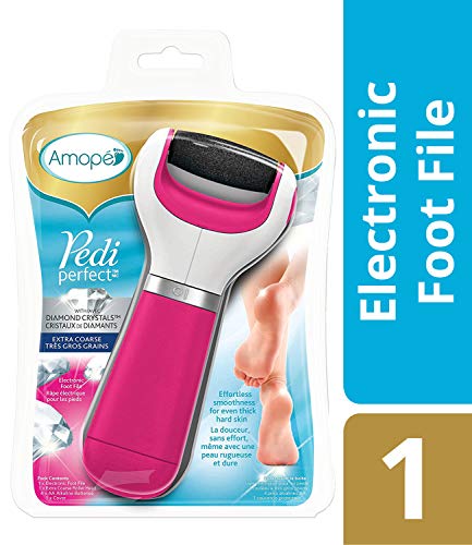 Amope Pedi Perfect Electronic Dry Foot File-Callus Remover With Diamond Crystals, Pink, Extra Coarse, In-home Pedicure Removes Hard & Dead Skin For Baby Smooth Feet, Batteries Included