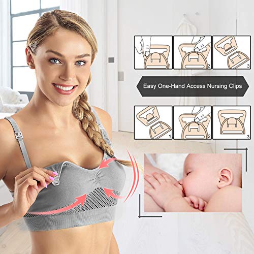 Wirezoll Nursing Bra, Wireless Women Super Soft Full Bust Bralette for Maternity Breastfeeding and Sleep with Extra Bra Extenders & Clips (Gray, XXL)