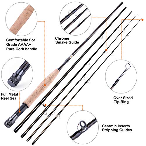 TOPFORT Fly Fishing Rod and Reel Combo Starter Kit, 4 Piece Lightweight