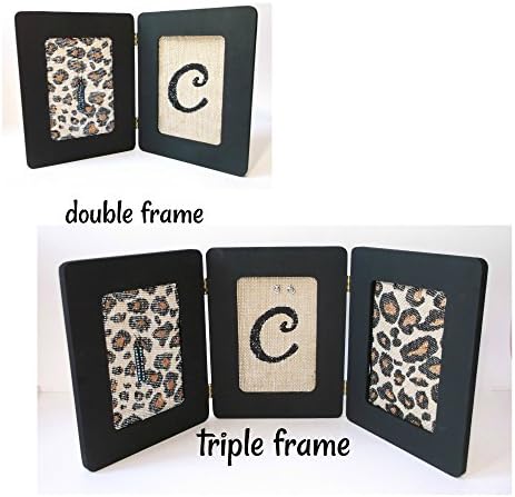 Personalized Double or Triple Black and Copper Glitter Leopard Print Burlap Initial Earring Holder