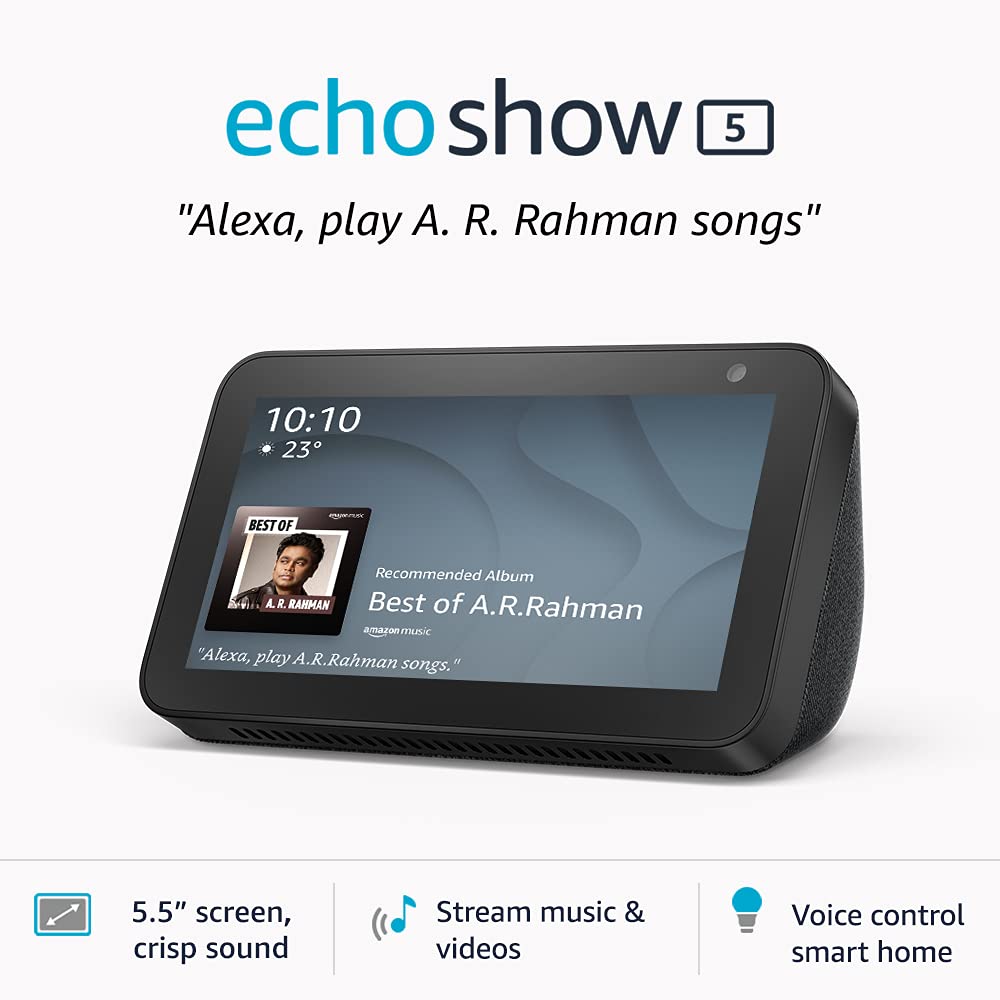 Echo Show 5 (1st Gen, 2019 release) - Smart speaker with Alexa - 5.5" screen, crisp sound and 1MP camera...
