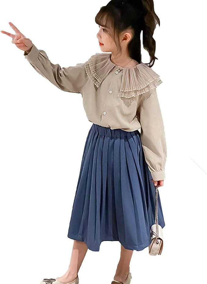 Amazon Zuoma子供服 セットアップ シャツ スカート 長袖シャツ ロングスカート ウエストゴム プリーツスカート オシャレ 通勤通学 お宮参り 七五三式 セミフォーマル イベント プレゼント キャンパス アンサンブル 通販