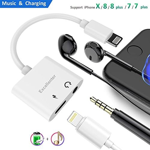Lightning to 3.5mm Headphone Jack Adapter, Excellenter iPhone Adapter Lightning Charge & Audio Splitter Dongle Earphone Aux Music Cable Charger Connector for iPhone 7/7 plus/8/8 Plus/X