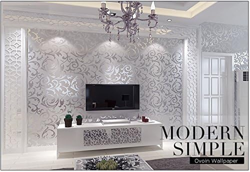 Victorian Damask wallpaper silver leaf scroll background wall paper roll vinyl damask wallpaper bedroom,living room decor