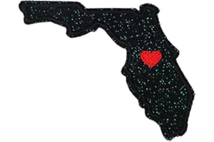 ROCKAPATCH Black Glitter Sparkle Florida FL State Embroidered Iron On Patch