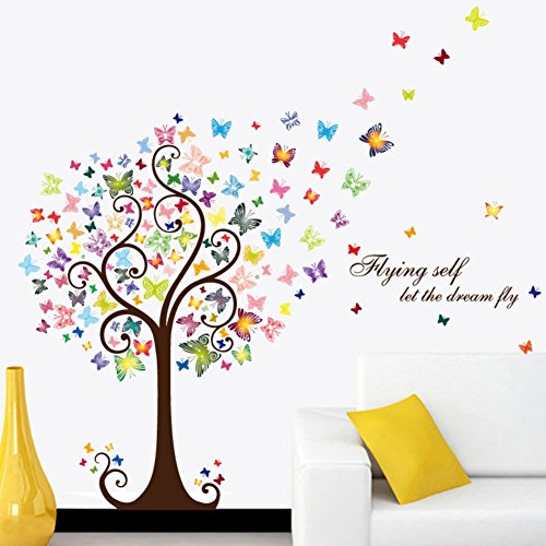Smartcoco DIY Creative Romantic Butterfly Tree Wall Sticker Removable Wall Decals Kid Room Living Room Bedroom Decors - Thumbnail 2