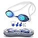 Asehuoz Swimming Goggles Anti Fog Shatterproof UV Protection,No Leaking with Silicone Nose Clip Ear Plugs and Protection Case Swimming Goggles Suit for Men Women Kids (Dark Blue)