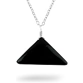 CRYSTALINES Natural Black Onyx Gemstone Pendant Necklace, Adjustable Silver Chain, Handmade Dainty Jewelry, Healing Crystal, Cabochon Stone, Gift for Women, Size 18inch