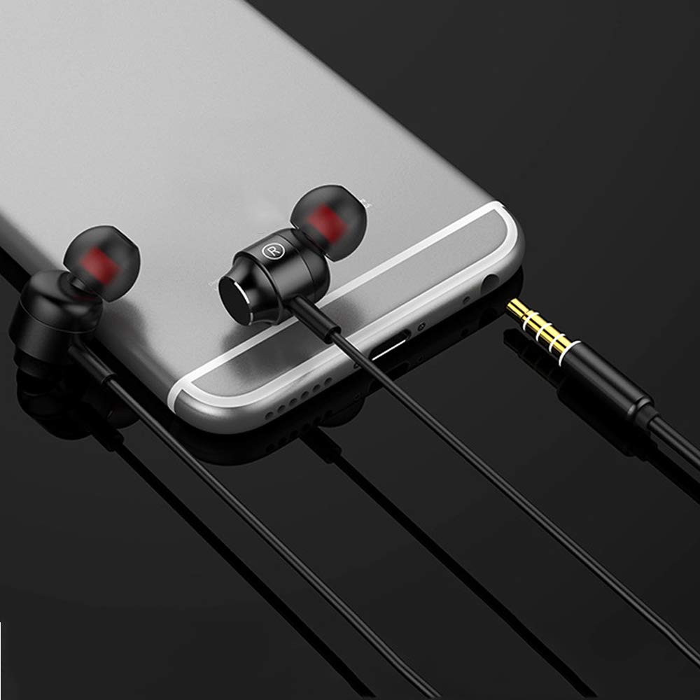 (2 Pack) Metal 3.5mm Wired Earbuds/Earphones/Headphones with Microphone and Volume Control Compatible for iPhone iPad iPod Laptop Samsung Galaxy Android Phone Mp3 Mp4 Player(Black+Rose Gold)