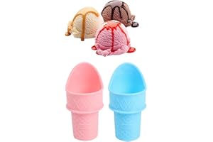 LSHPG 2 Count Plastic Blue or Pink Ice Cream Cone Holder, Cone Holder for Desserts, Appetizers, Salads, Snacks, Weddings, Bir