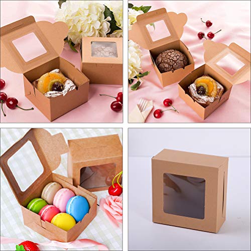 Brown Bakery Boxes, 25PACK Cupcake Boxes with 50 Yards Ribbon | 4\