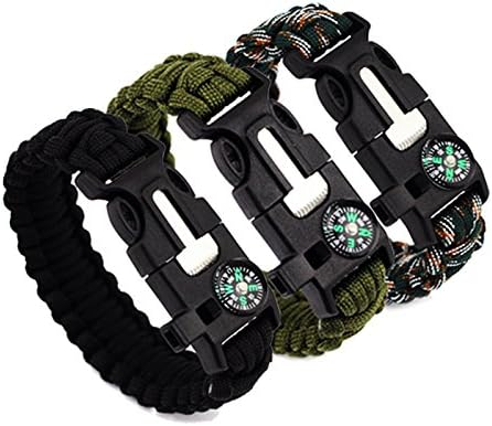Pack 3 Paracord Bracelet - Emergency Survival Bracelet Military Gear Kit W Compass, Fire Starter, Whistle &amp; Knife