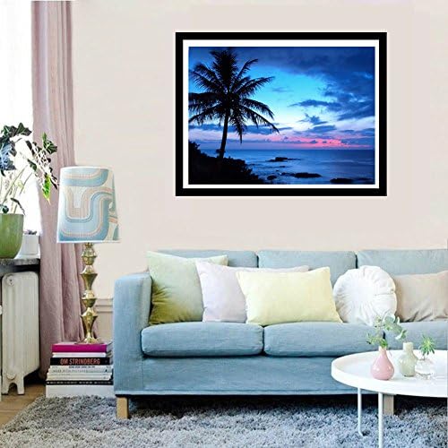 Faraway Coconut Tree Seaside Scenery 5D DIY Round Diamond Painting by Number Kits Mosaics Rhinestone Landscape Painting for Wall Decor 16X12inch