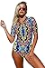 Aleumdr Womens Zip Front Printed Half Sleeve One Piece Swimsuit Rash Guard Swimwear Color Blocked Plus Size XL Size Multicoloured