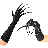 Xiao Cheng Ming Zhu Long Finger Claw Gloves Black paw gloves, scary vampire witch demon crow Halloween Cat nail rings Cosplay costume accessories For women costume (gloves & 10pcs claws)