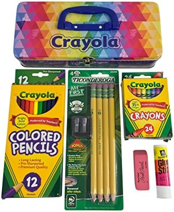 School Supplies Kit For Kids Grade Kindergarten Through Elementary Essential Supply Bundle with Tin