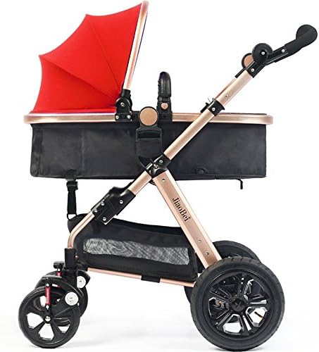 High View Folding Baby Stroller,adopt Rear Inflatable Wheel, Free Use in Winter to Summer.Easy Replacing Armrests Eating Tray (Red B)