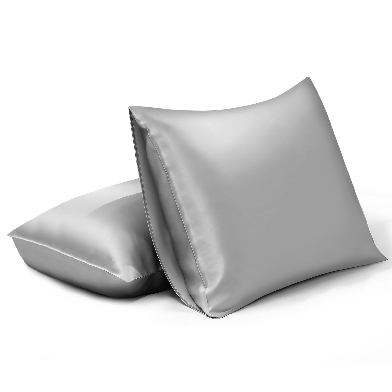 SILKTALE Real Natural Silk Pillowcase 2 Pack for Sleeping without Zipper, 100% Mulberry Silk, Gray/Grey, Standard Size 50 x 65 cm