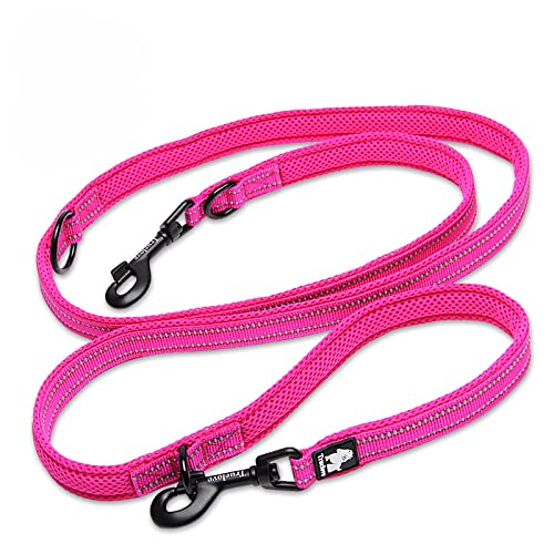 WINHYEPET True Love 7 In 1 Multi-Function Adjustable Dog Lead Hand Free Pet Training Leash Nylon Reflective Comfortable Multi-Purpose Dog Leash TLL2411(Fushcia,S)