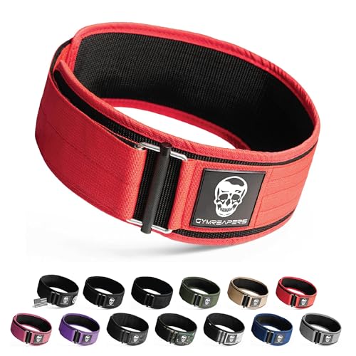 Gymreapers Schnellverschluss-Gewichthebergürtel für Bodybuilding, Kraftdreikampf, Cross-Training – 4-Zoll-Neopren mit Metallschnalle (rot, mittel)