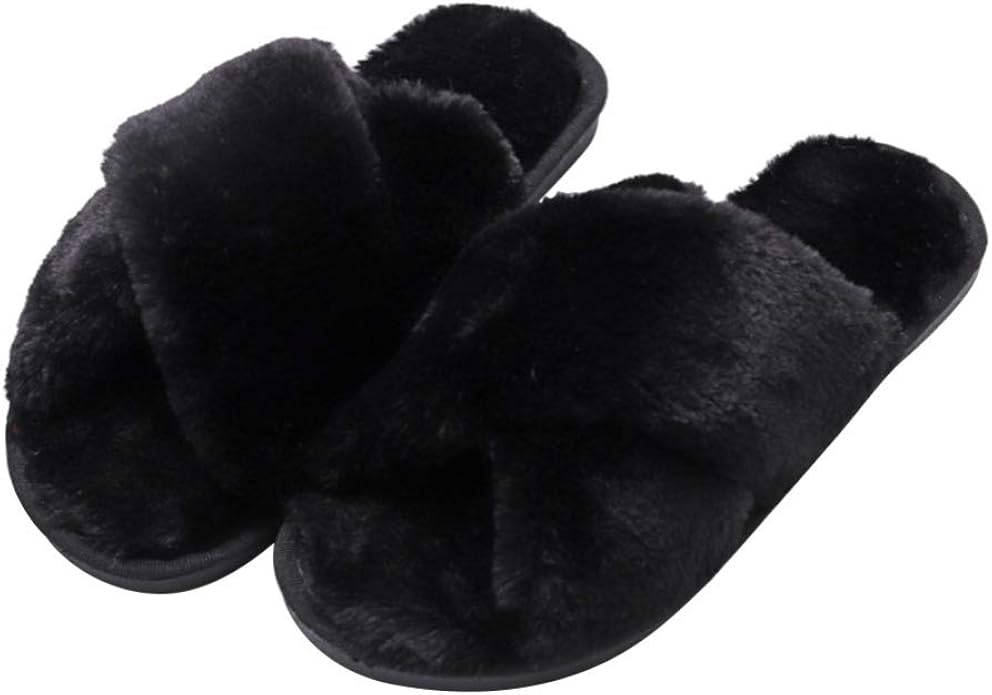 Amazon.com | Holibanna Womens Faux Fur Slippers Warm Fussy Flip Flop House Slippers Open Toe 