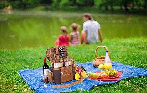 FORBEST Picnic Baskets Tote for 2 Person with Insulation Layer Suitable for Picnic,Outdoor Activities(Coffee)