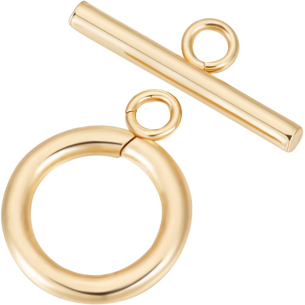 Beebeecraft 1 Box 10 Sets Toggle Clasps 18K Gold Plated Brass Toggle Jewelry Connectors T Bar Clasps Sets with Hole for DIY Jewelry Making