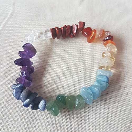 Chakra Crystals 8 Color 7.5'' Chip Bracelet Balance Your Body with Chakra Stones. Excellent for Meditation, Reiki, Jewellery, Gifts, Crystal Therapy, Alternative Healing and More