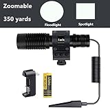 Ulako Offset Mount 350 Yards Zoomable L2 LED 1000LM Single 1 Mode Tactiacl Flashlight Torch for AR15 Rifle Shotgun