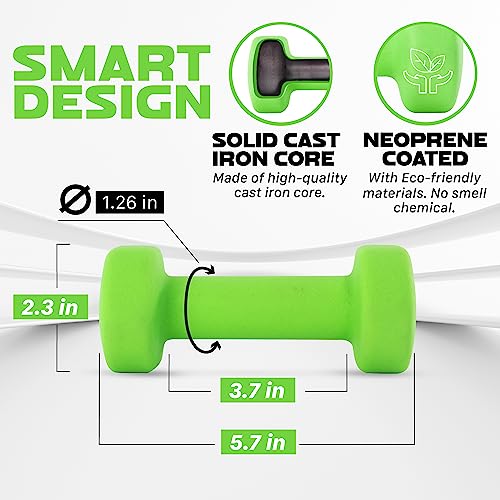 Yes4All Neoprene Coated Dumbbell Hand Weight Sets of 2 - Multiple Weight Options with 15 Colors, Hexagon Shape, Anti-roll, Anti-Slip