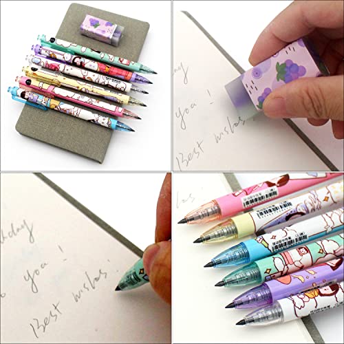 Gosytify Kids Cute Kawaii Stationery set for School Boys Girls Child Includes 1 Writing Case Box, 6 Gel Pens, 6 Pencils, Eraser (Pink)