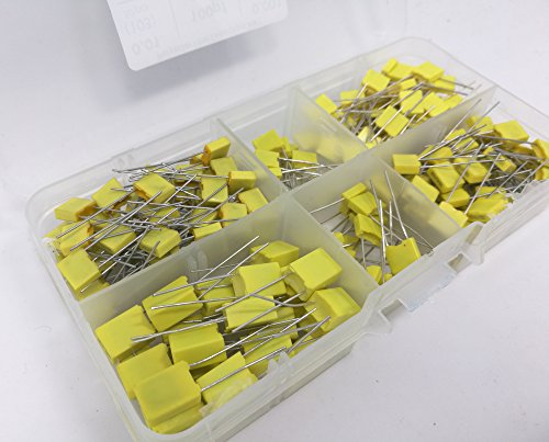0.1uf, 0.01uf, 0.001uf, 100pf, 1uF, Yellow Box MKT Polyester Film Capacitor Assortment