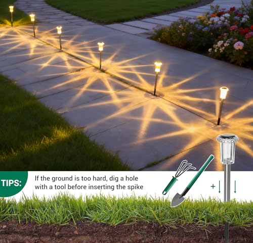 Aourow 6 Pack Solar Garden Lights Outdoor Warm White LED Solar Lights Waterproof Outdoor Garden Balcony Patio Lawn Pathway Yard