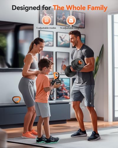 FEIERDUN Adjustable Dumbbells, 20/30/40/50/70/90lbs Free Weight Set with Connector, 5 in1 Dumbbells Set Used as Barbell, Kettlebells, Push up Stand, Weight Plate, Fitness Exercises for Home Gym
