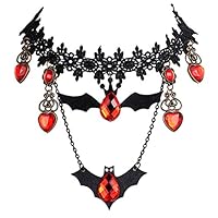 Maikouhai Halloween Style Lace Bats Ruby Design Women Necklace for Cosplay Masquerade Party