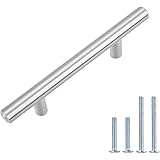 Amazon Basics Euro Bar Cabinet Handle (1/2-inch Diameter), 5.38-inch Length (3-inch Hole Center), Satin Nickel, 10-Pack