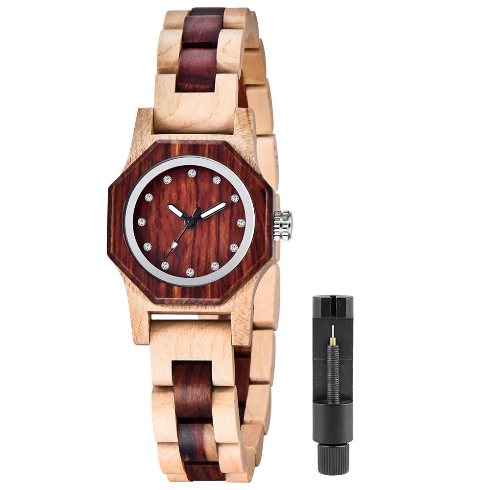 Tiong Womens Wooden Watch with All Wood Strap Analog Classic Design Colorful Bamboo Ladies Watches for Women, Couples, Q1065, Classic