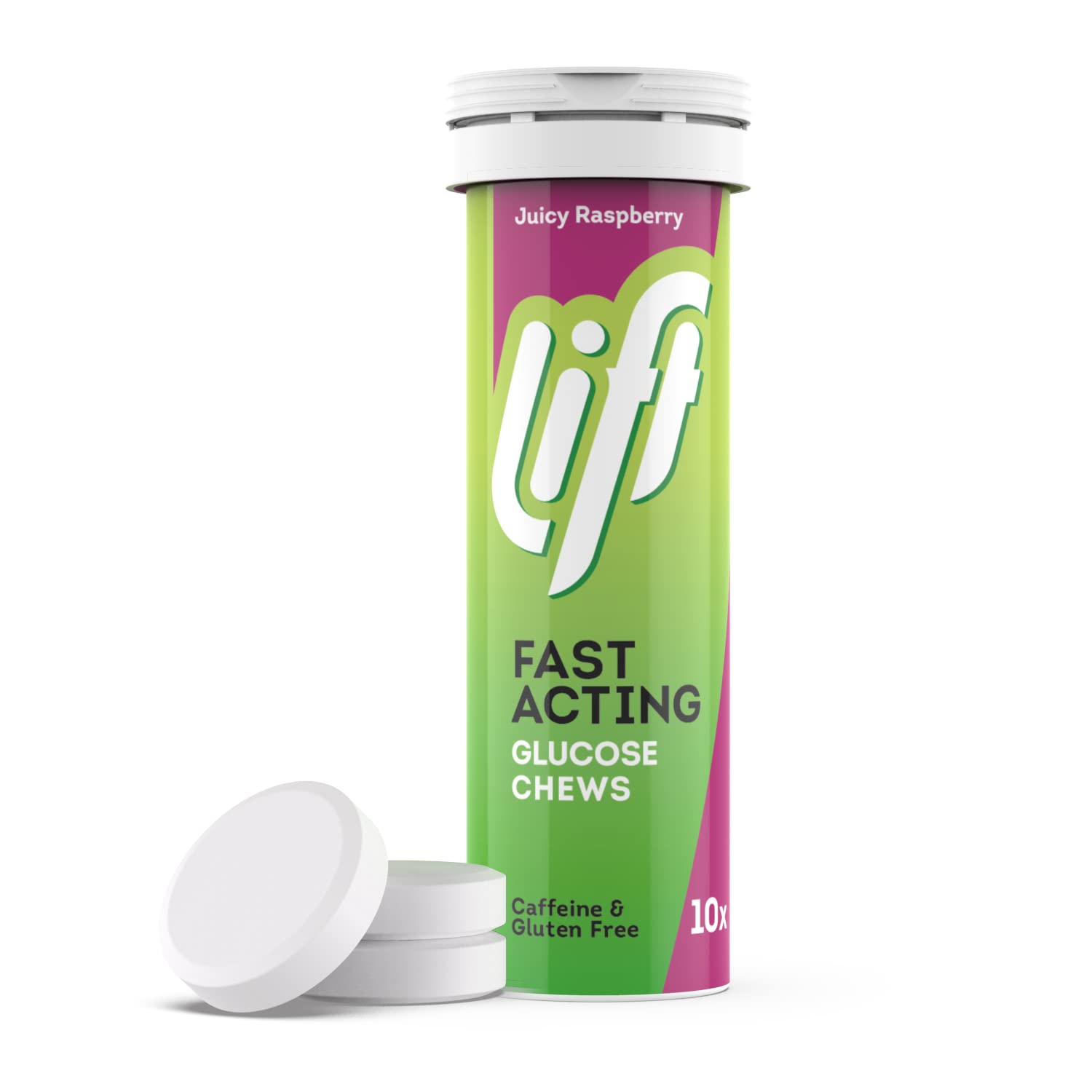 Lift Fast-Acting Glucose Chewable Energy Tablets, Raspberry, 12 Pack of 10-Tablet Tubes — image 1