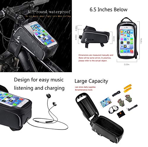 ALEVEL Bike Frame Bag, Waterproof Bike Bag Bicycle Frame Pannier with Front Top Tube Touchscreen, Bike Pouch with Headphone Through-Hole for iPhone Xs/Max/XR/X/8 Plus/7/6S/Samsung S9 and More
