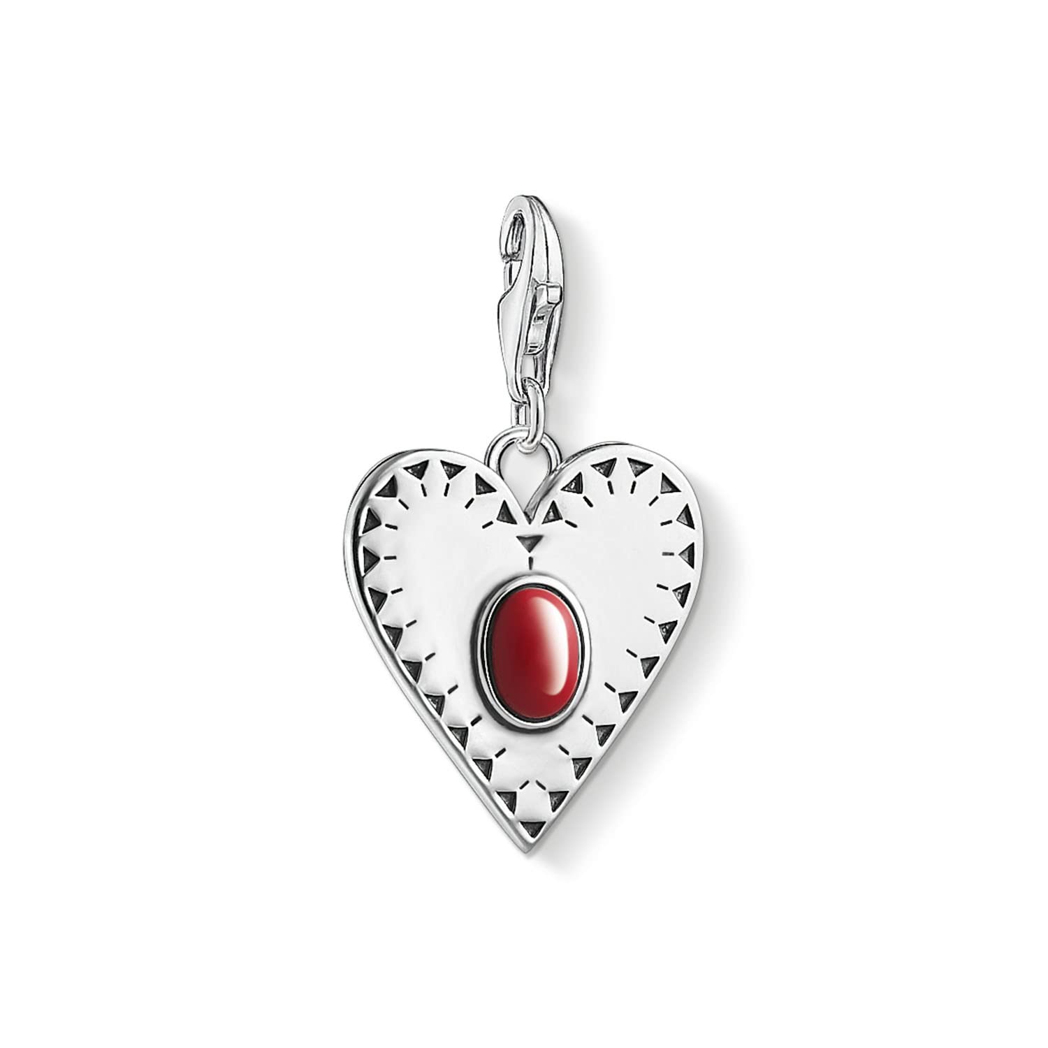 Thomas Sabo Women Charm Pendant Heart red Stone 925 Sterling Silver, Blackened 1683-111-10