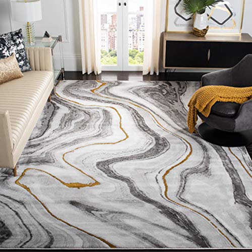 SAFAVIEH Craft Collection Area Rug - 11' Square, Grey & Gold, Modern Abstract D…