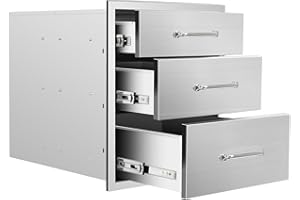 FORJAMINT Outdoor Kitchen Drawers 18" W x 21" H x 23" D Stainless Steel Drawer BBQ Triple Drawers with Chrome Handle for Outdoor Kitchen Island, Patio Grill Station