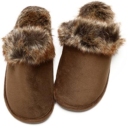 Veroman Unisex Women's Men's Cozy Fur House Slippers (7-8 B(M), Brown)