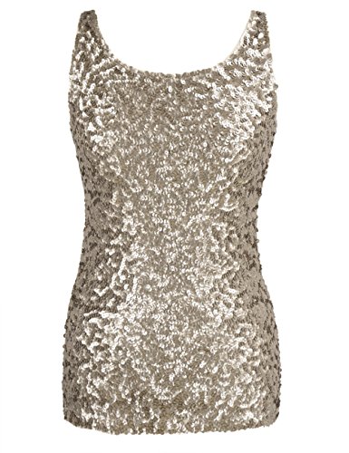 PrettyGuide Women Shimmer Glam Sequin Embellished Sparkle Tank Top Vest Tops L Champagne